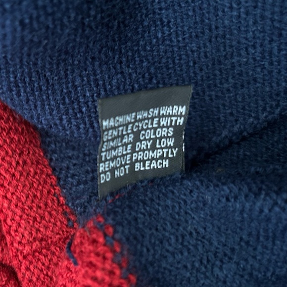 Vintage Graphix Sweater 90s Red and Navy Striped Knit Cardigan Sweater L - Picture 7 of 8